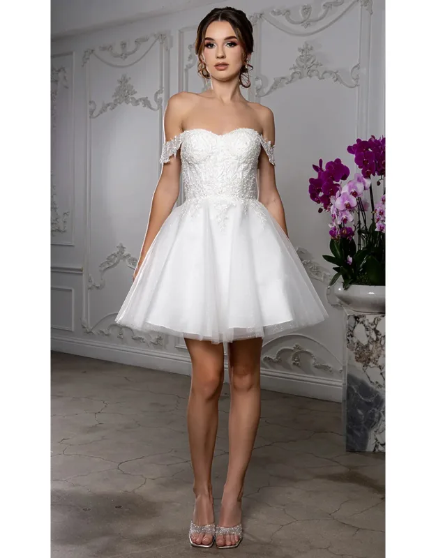 Off Shoulder Beaded Lace Appliqué Cocktail Dress