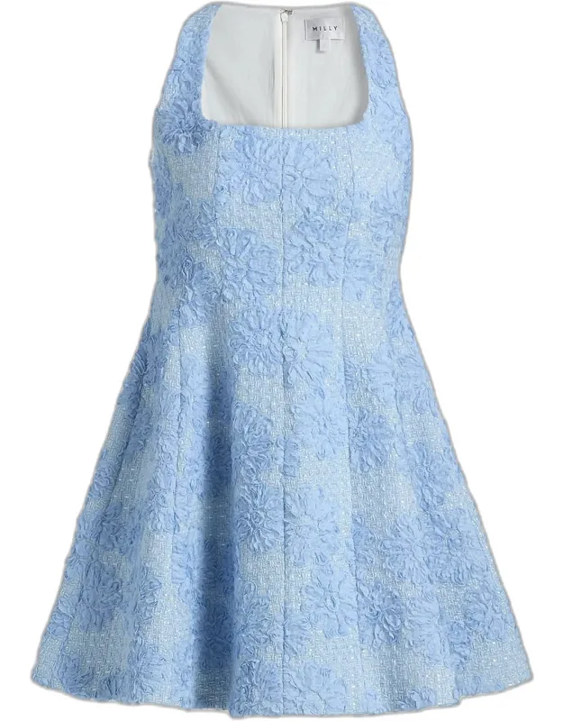 Flower Appliqué Tweed A-line Mini Dress