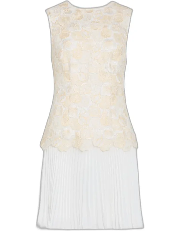 Floral Embroidered Pleated Mini Dress