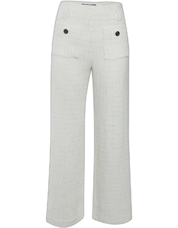 Off White Metallic Thread Tweed Wide Leg Pants