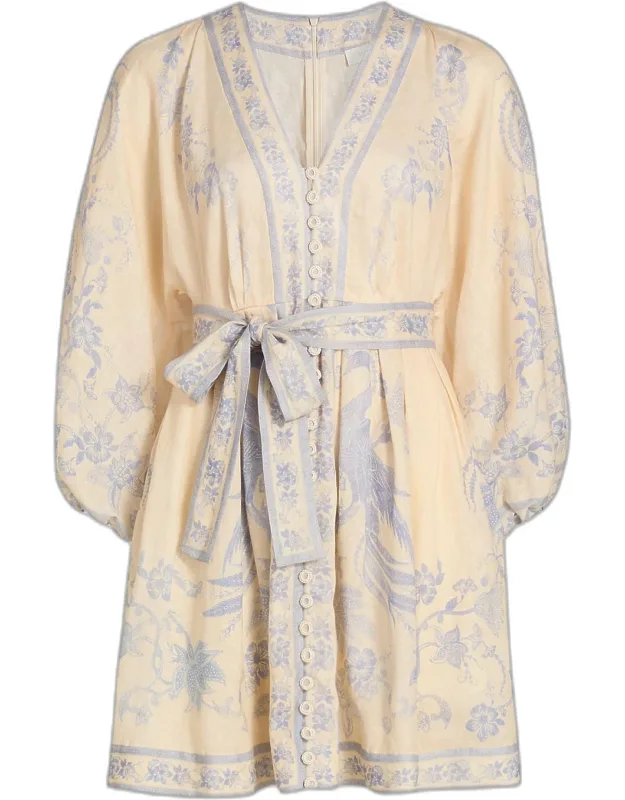 Floral Plunge Linen Minidress