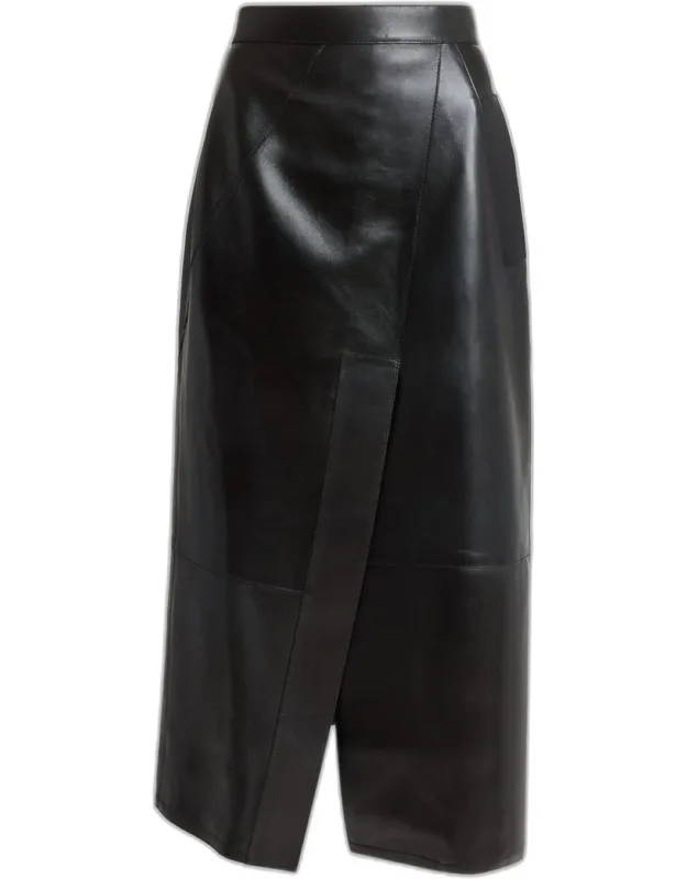 Asymmetric Paneled Leather Skirt