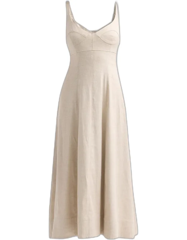 Linen-blend A-line Midi Dress