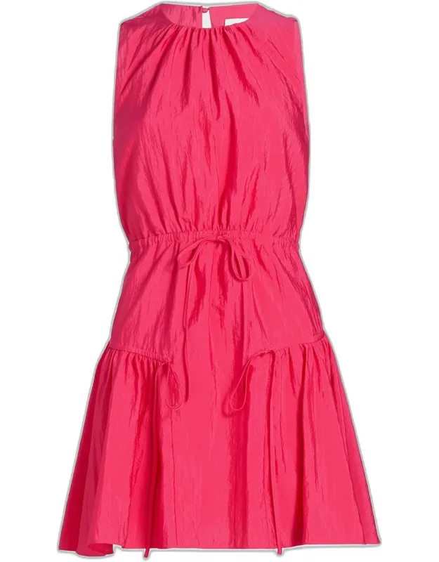 Taffeta Drawstring Tiered Sleeveless Mini Dress