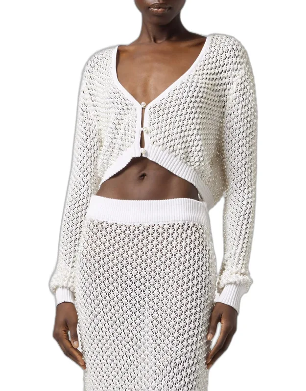Act Ii: The Fall Of Icarus Imitation Pearl Crop Knit Cardigan
