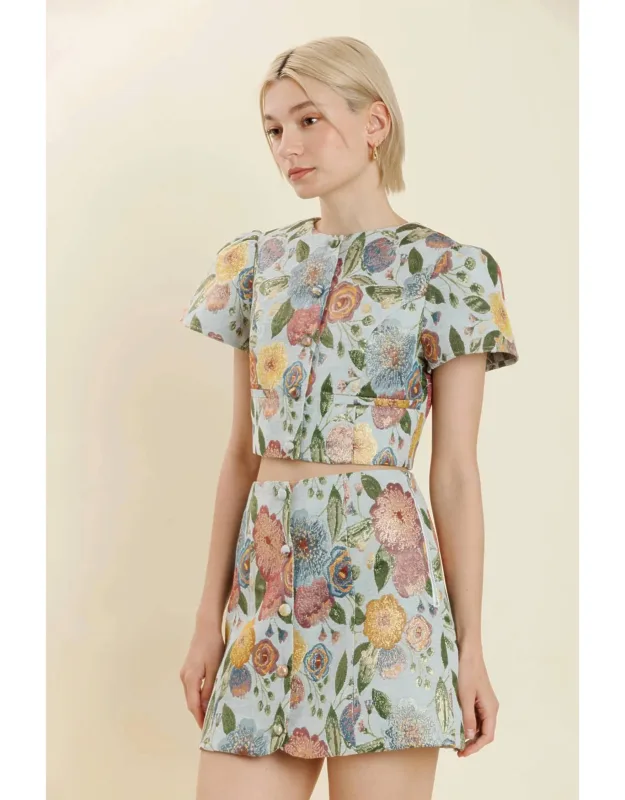 Floral Brocade Skirt Set
