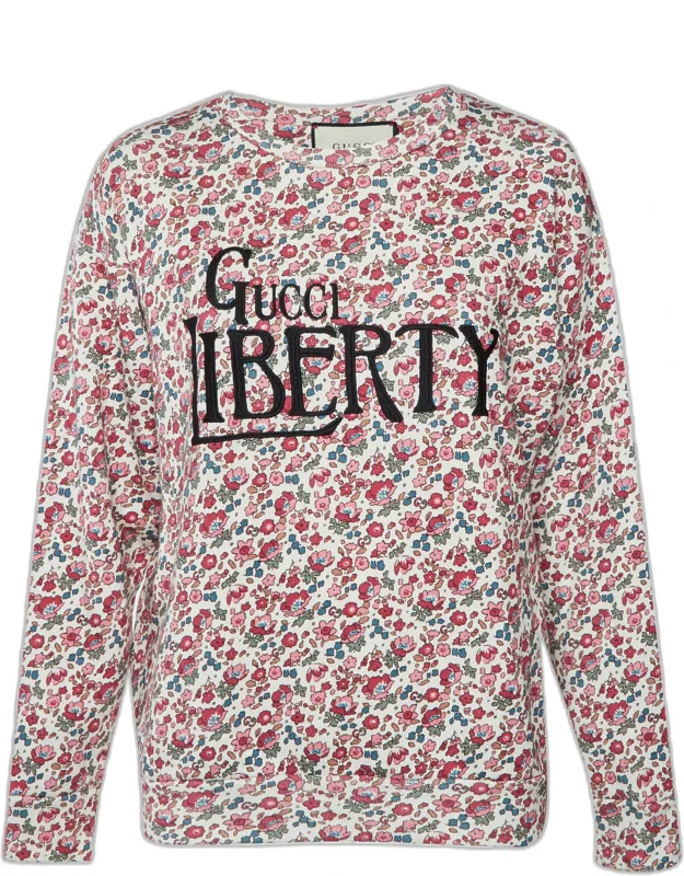Multicolour Floral Print Embroidered Cotton Crewneck Sweatshirt
