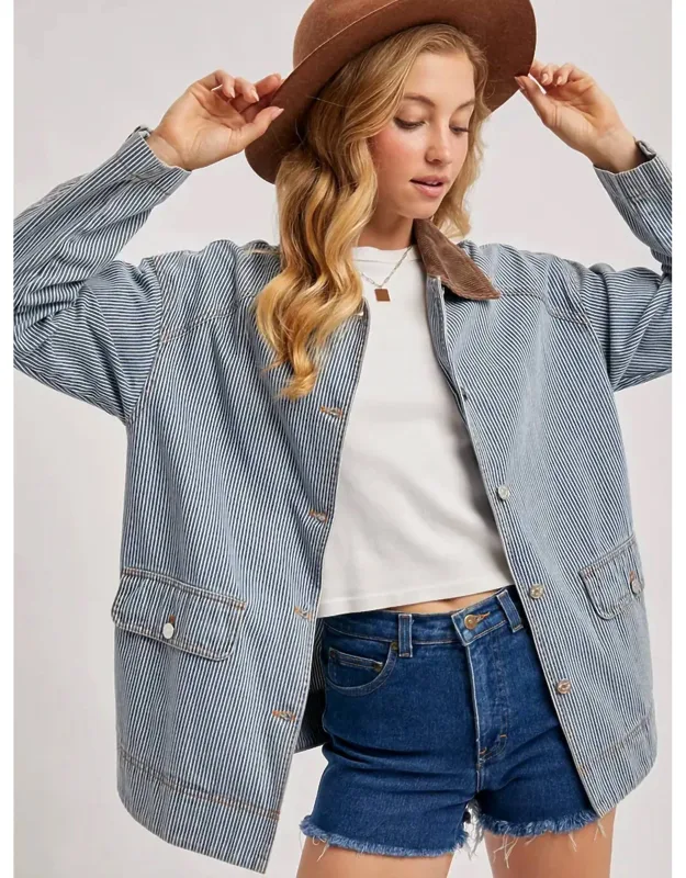 Corduroy Collar Contrast Barn Coat