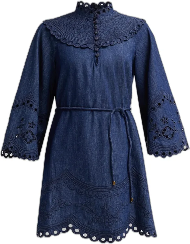 Mahon Broderie Denim Mini Dress