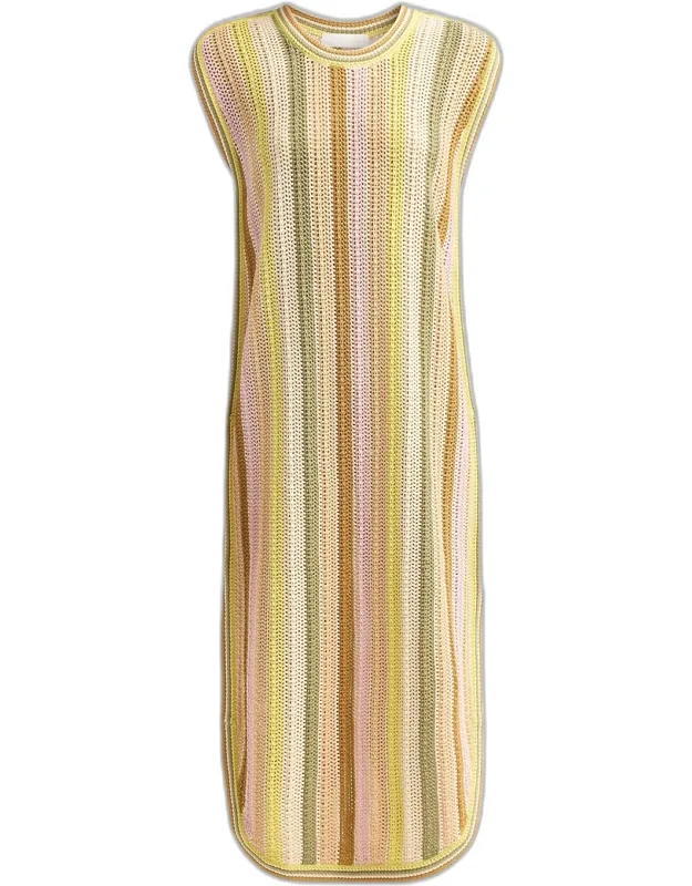 Indra Striped Crochet Cotton Midi Dress