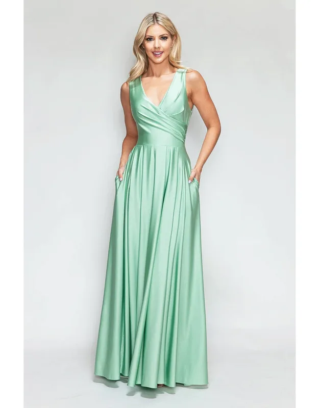 Simple Sleeveless Stretchy Long Dress With Side Pockets