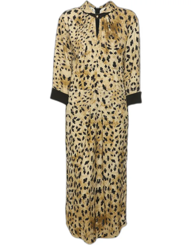 Leopard Print Crepe Midi Dress