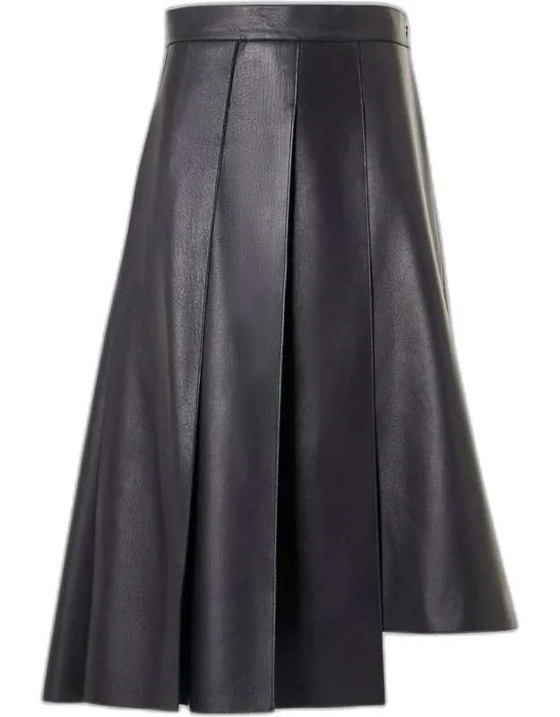 Pleated Leather A-line Skirt