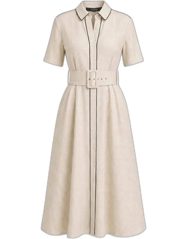 Linen-blend Belted A-line Midi Shirtdress