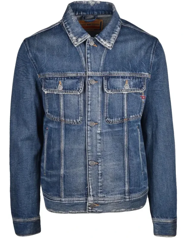 Denim Jacket With Button Closure And Practical Pockets