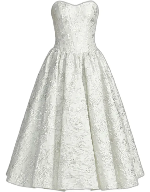 Floral Brocade Strapless Midi Dress