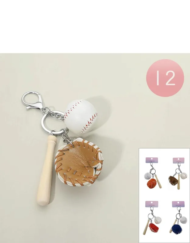 12pcs - Baseball Gloves Bat Ball Charm Drop Bag Charm Keychains