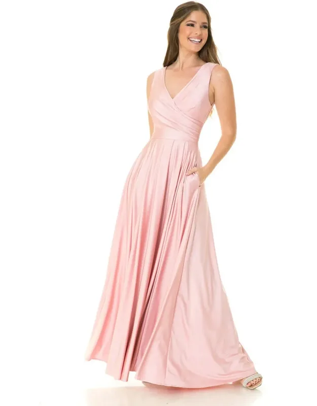 Simple Sleeveless Stretchy Long Dress With Side Pockets