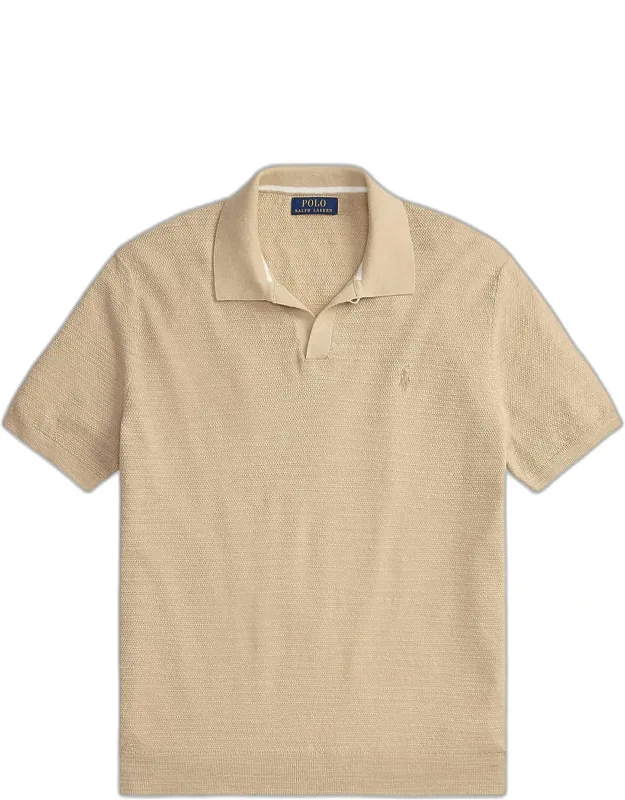 Cotton And Linen Knit Johnny Collar Polo Shirt