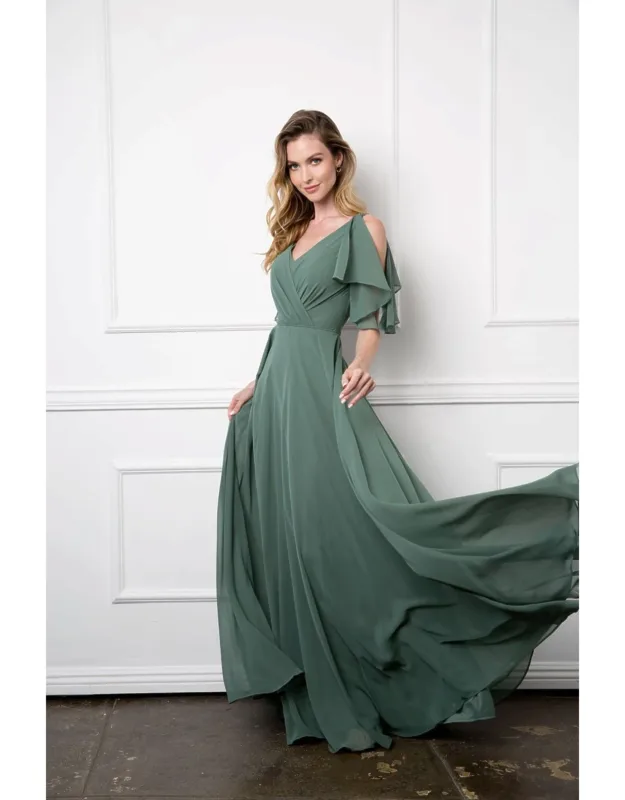 Long Formal Flutter Sleeve Dress