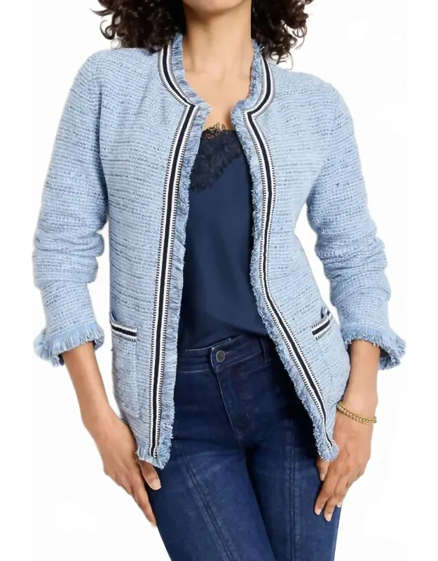 Izara Indigo Fringe Mix Knit Jacket