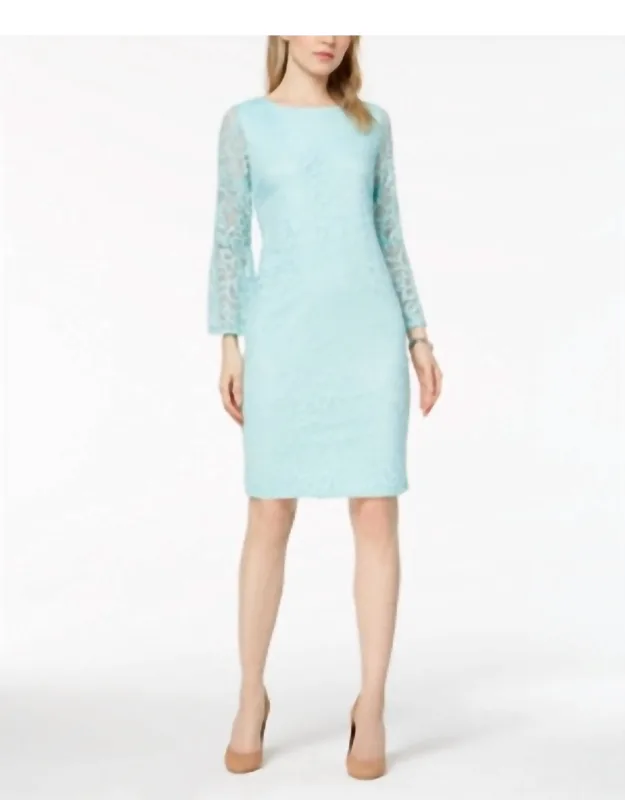 Lace Bell Sleeve Sheath Dress