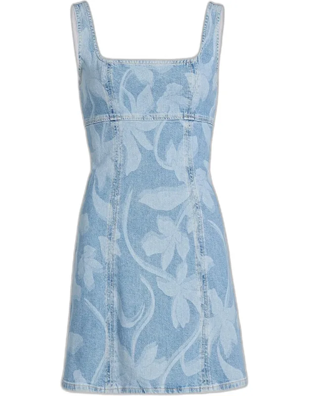 Floral Cotton Denim Sheath Mini Dress
