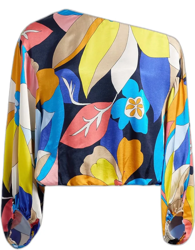Hibiscus Satin One-shoulder Blouse