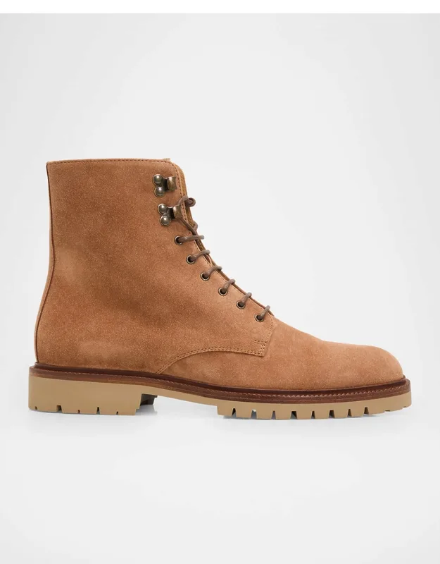 Suede Lug-sole Lace-up Boots