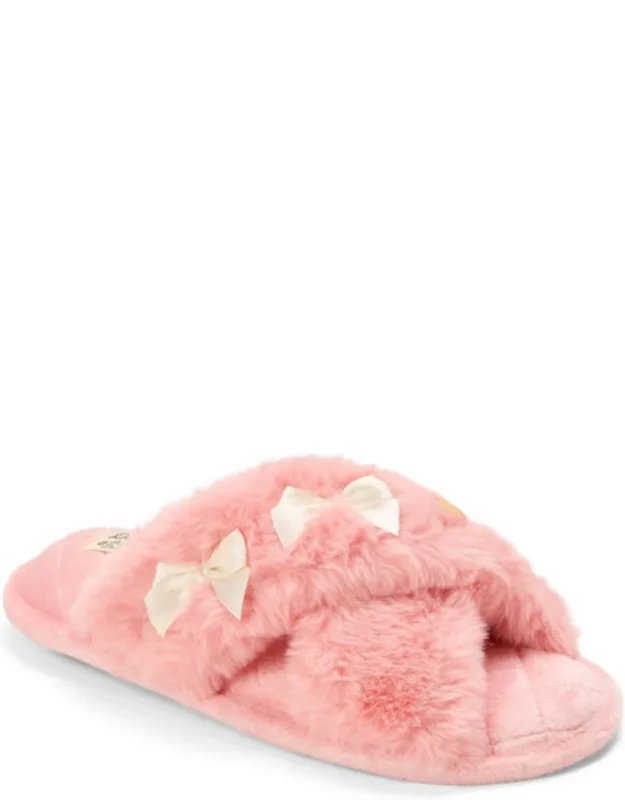Jessica Bows Furry Crossband Slide Slippers