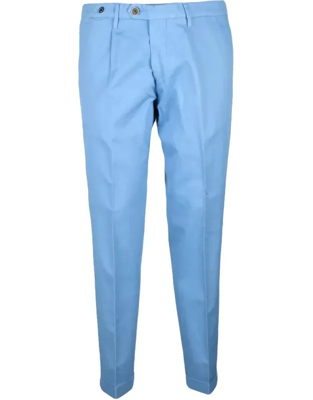 Cotton Linen Elastane Trousers With Pleated Waist And Straight Leg