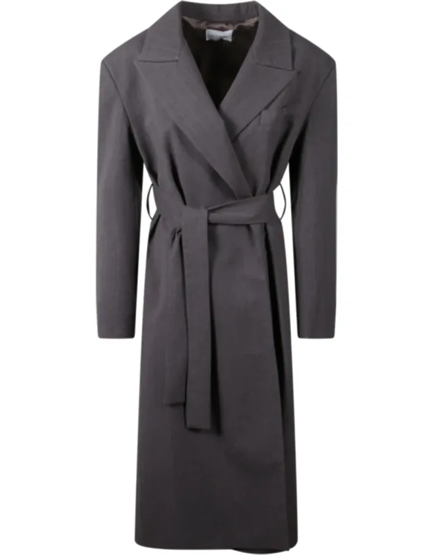 Pinstripe Belted Coat