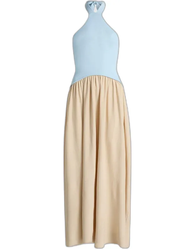 Colorblocked Halter Maxi Dress