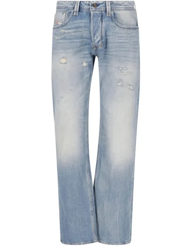 Distressed Jeans With Classic Five-pocket Design