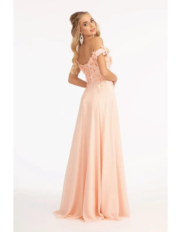 Floral Off The Shoulder Corset Formal Dress