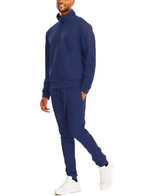 Full Zip Up Solid Track Jacket Set