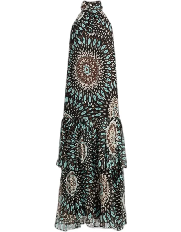 Mandala Silk Tiered Maxi Dress