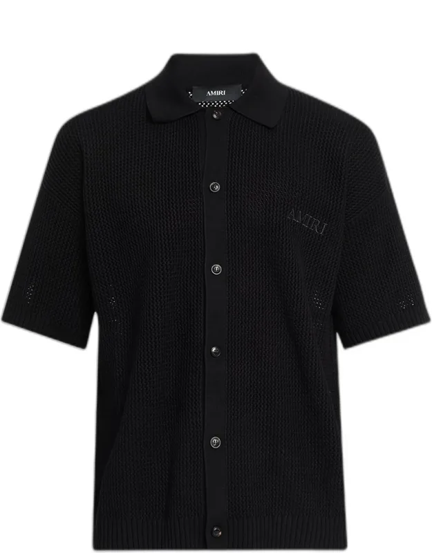 Crochet-knit Mesh Cotton Shirt
