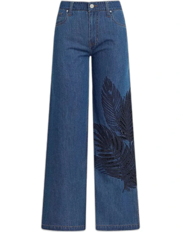 Embroidered Palm Wide-leg Jeans