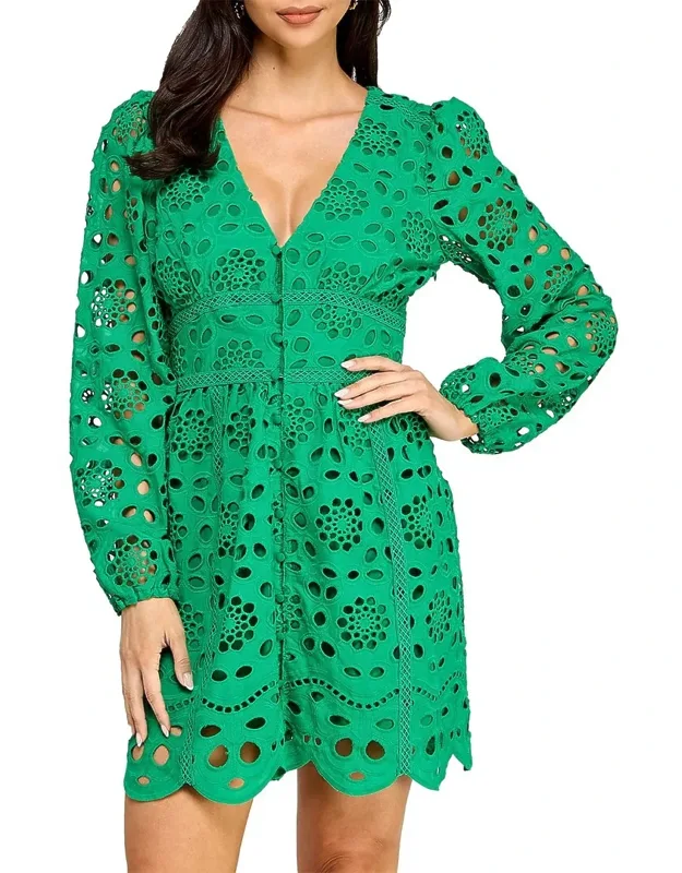 Eyelet V-neck Dress