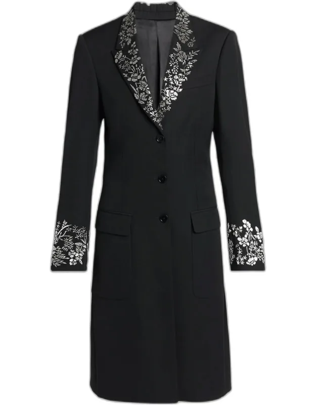 Floral Embroidered Wool Coat