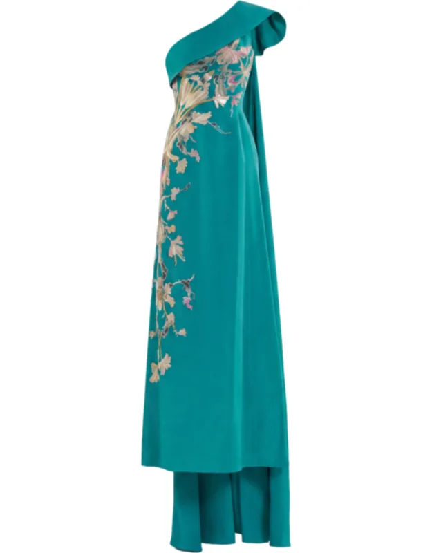 One Shoulder Embroidered Crepe Dress