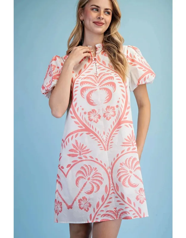 Elena Palm Hibiscus Dress