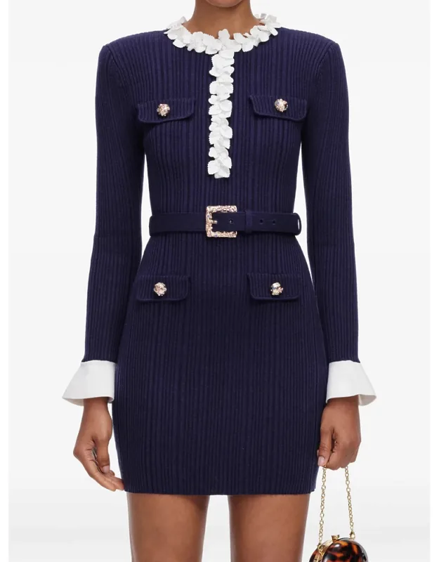 Flower Rib Knit Mini Dress