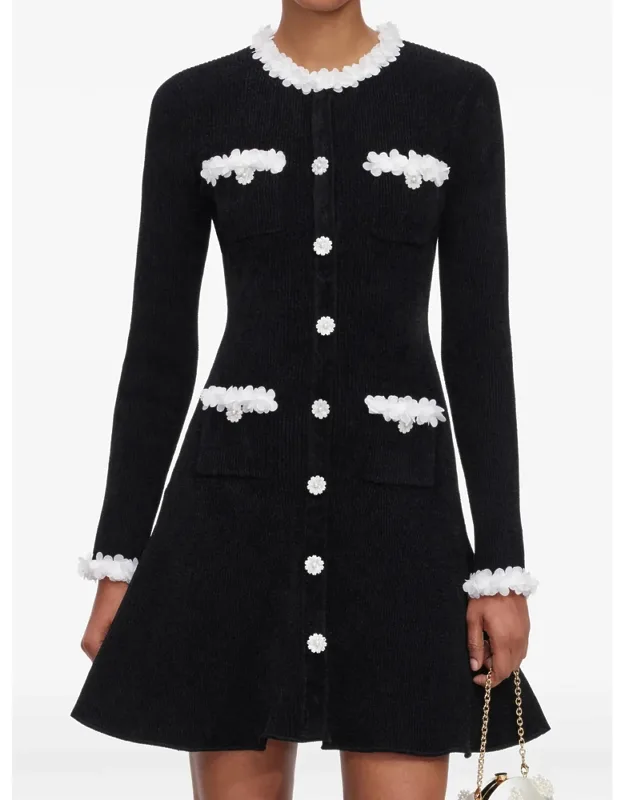 Chenille Knit Flower-trim Mini Dress