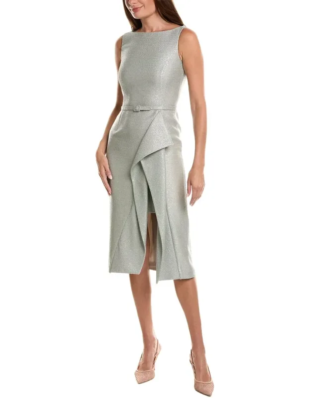 Sequin Silk-lined Wool-blend Tweed Slit Pencil Dress