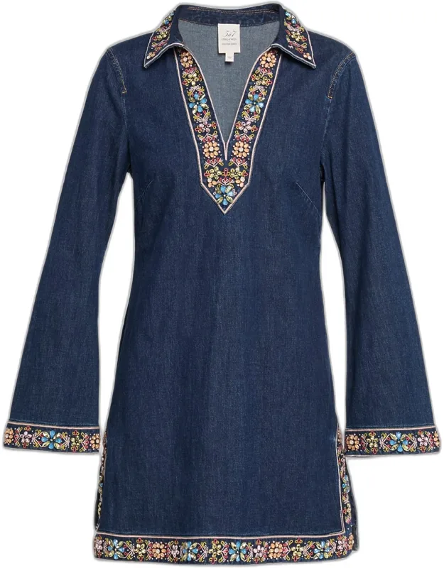 Embroidered Denim Mini Dress