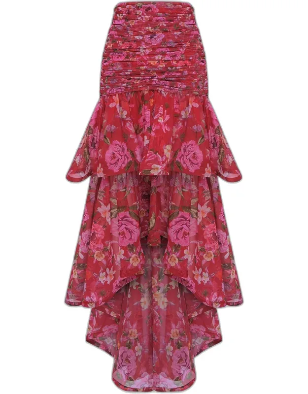 Floral High-low Midi Skirt