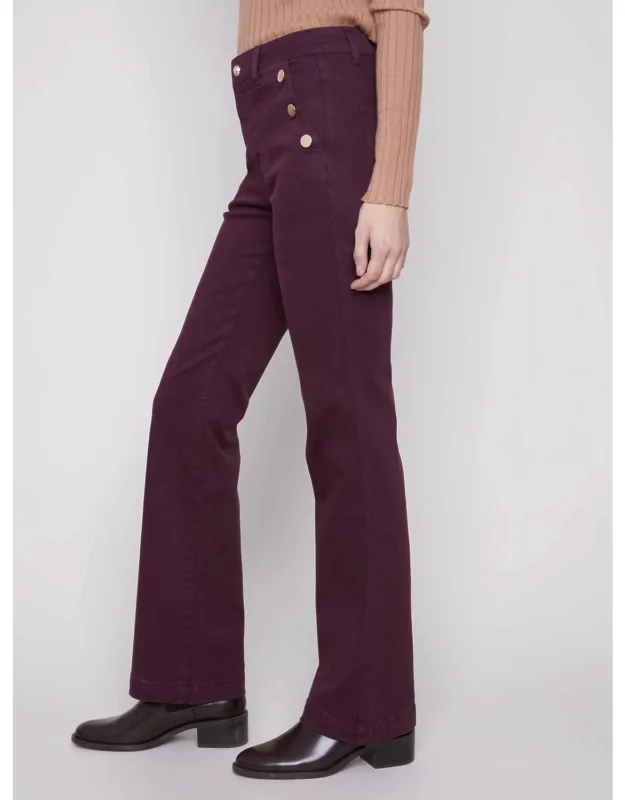 Flare Leg Twill Pants With Side Buttons