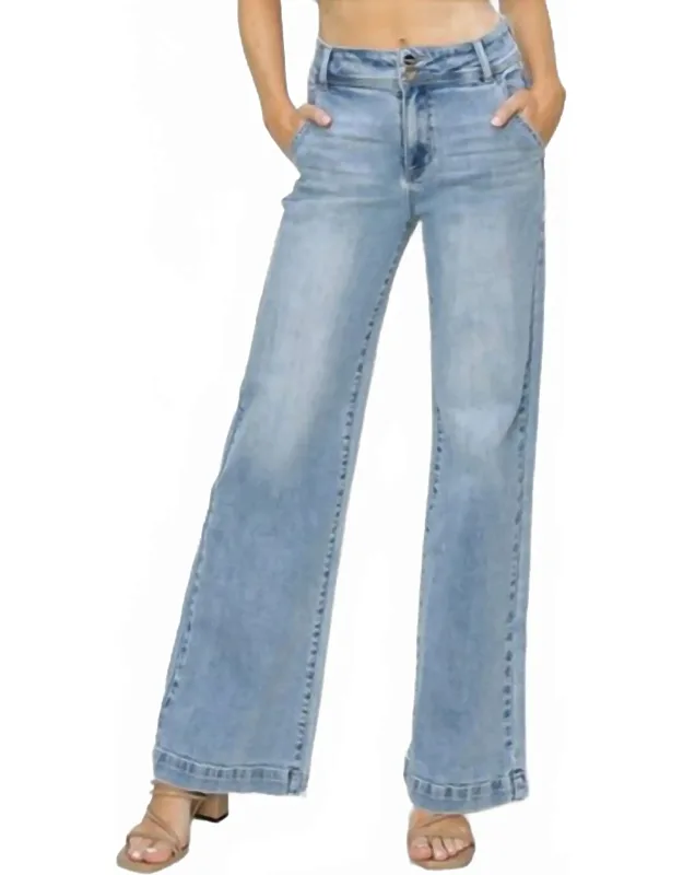 Double Button Wide-leg Western Jeans